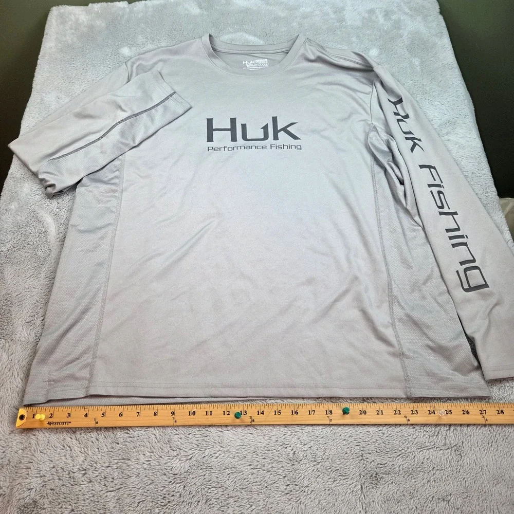 Huk Performance Fishing Shirt Mens XXXL Long Sleeve Graphic Logo Tee Grey XXXL